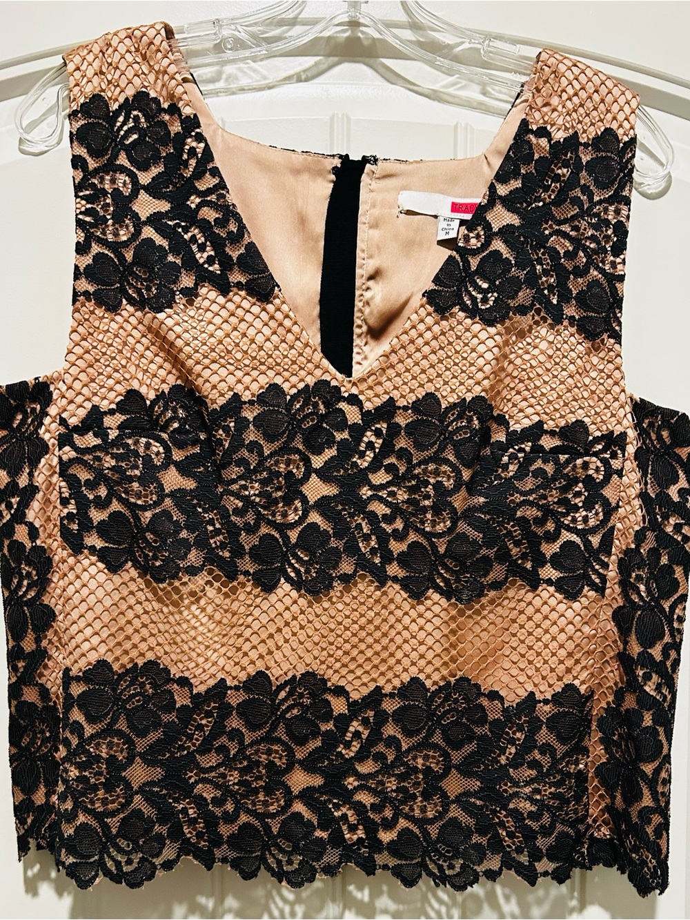 Tracy Reese Black Lace Over Blush Crop Top